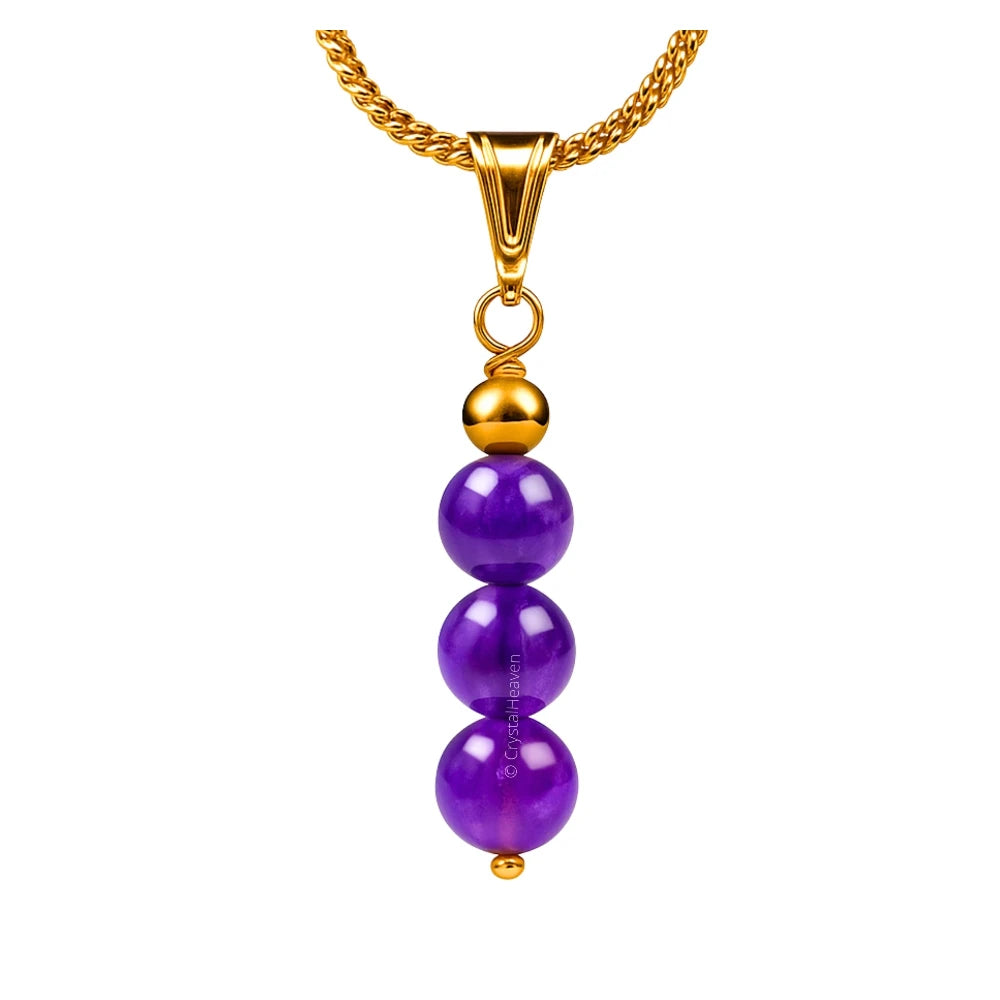 Amethyst Crystal Bead Necklace (Gold)