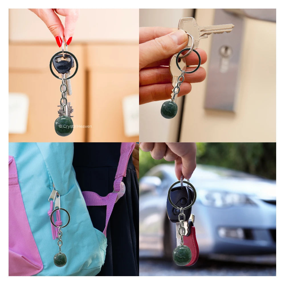 Moss Agate Crystal Keychain (Tumbled)