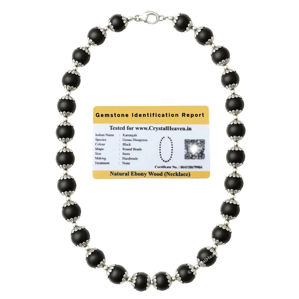 8mm Karungali Necklace - Classic Silver Chain