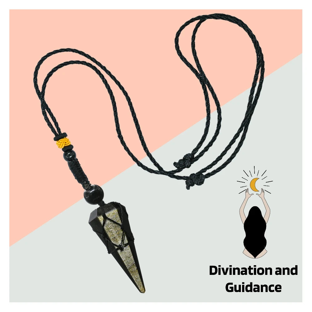 Golden Sheen Obsidian Pendulum Pendant Necklace (Macrame)