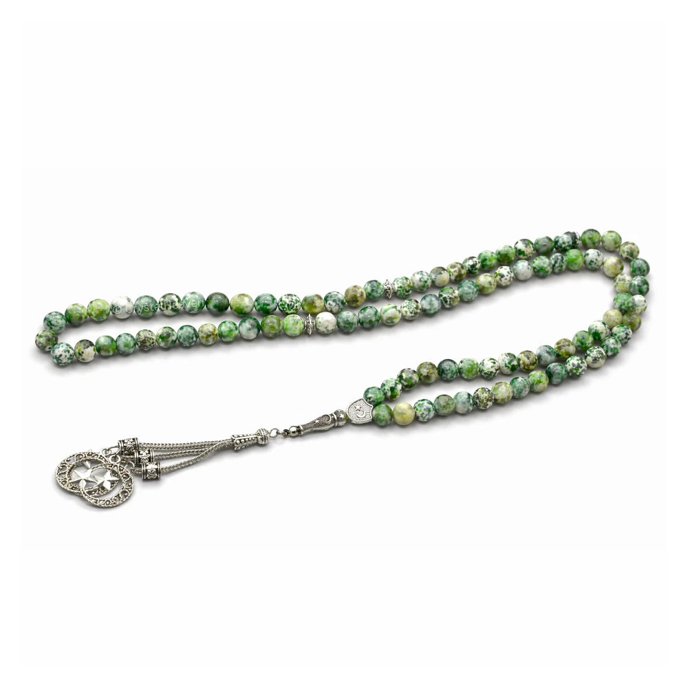 Tree Agate Crystal Tasbih (Silver)