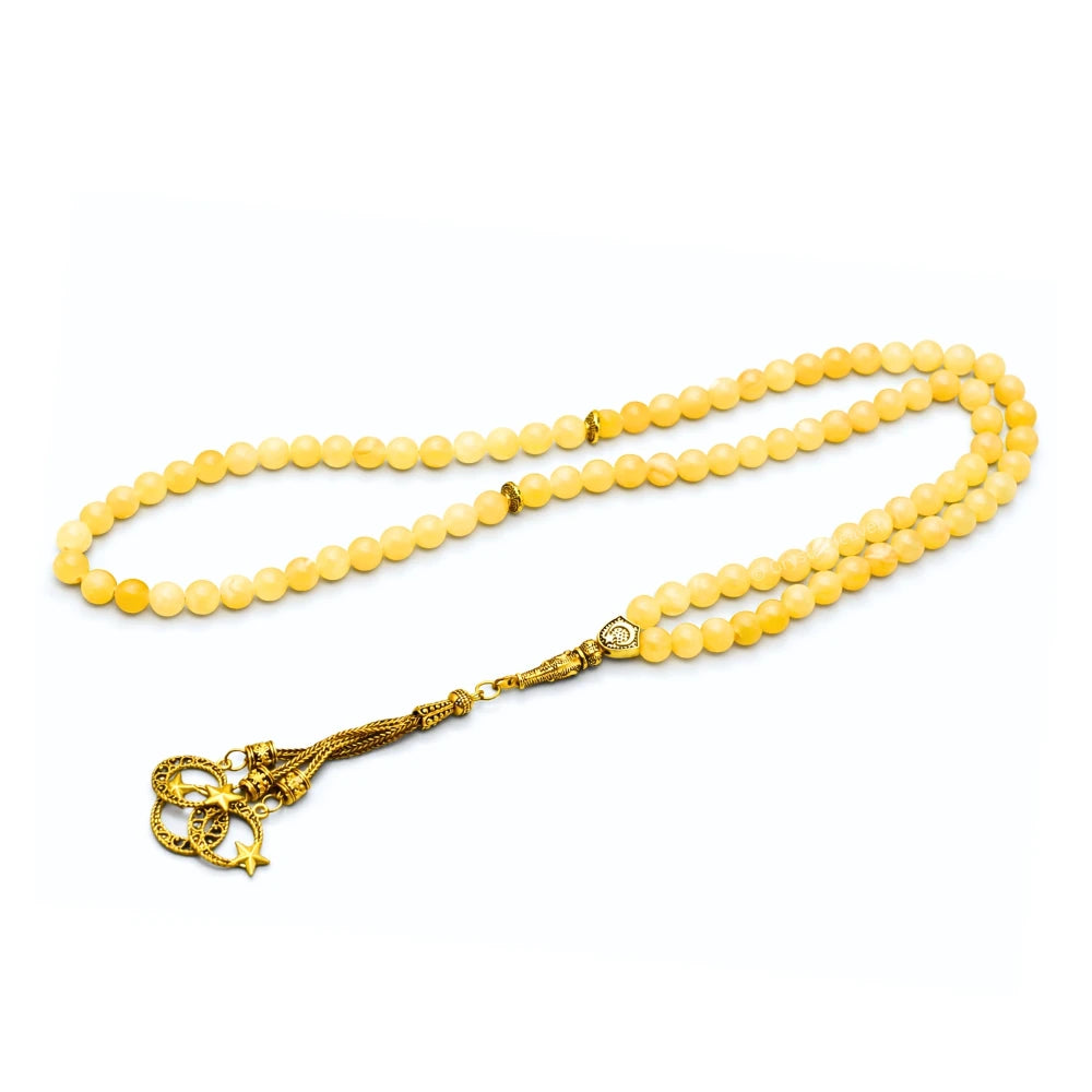 Yellow Calcite Crystal Tasbih (Gold)