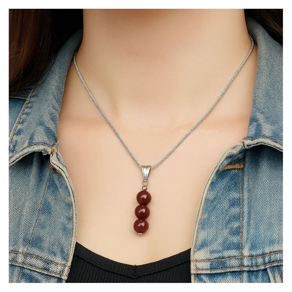 Garnet Crystal Bead Necklace (Silver)