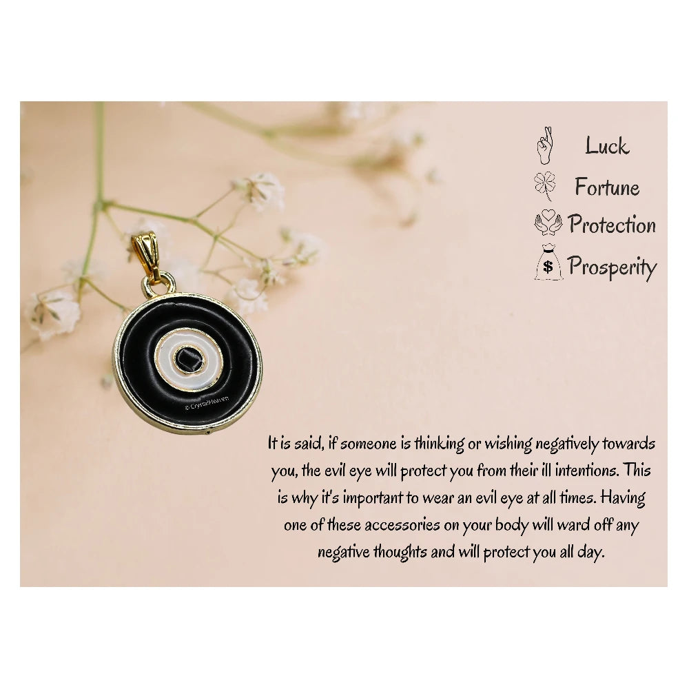 Black Evil Eye Pendant Necklace - Round (Gold)