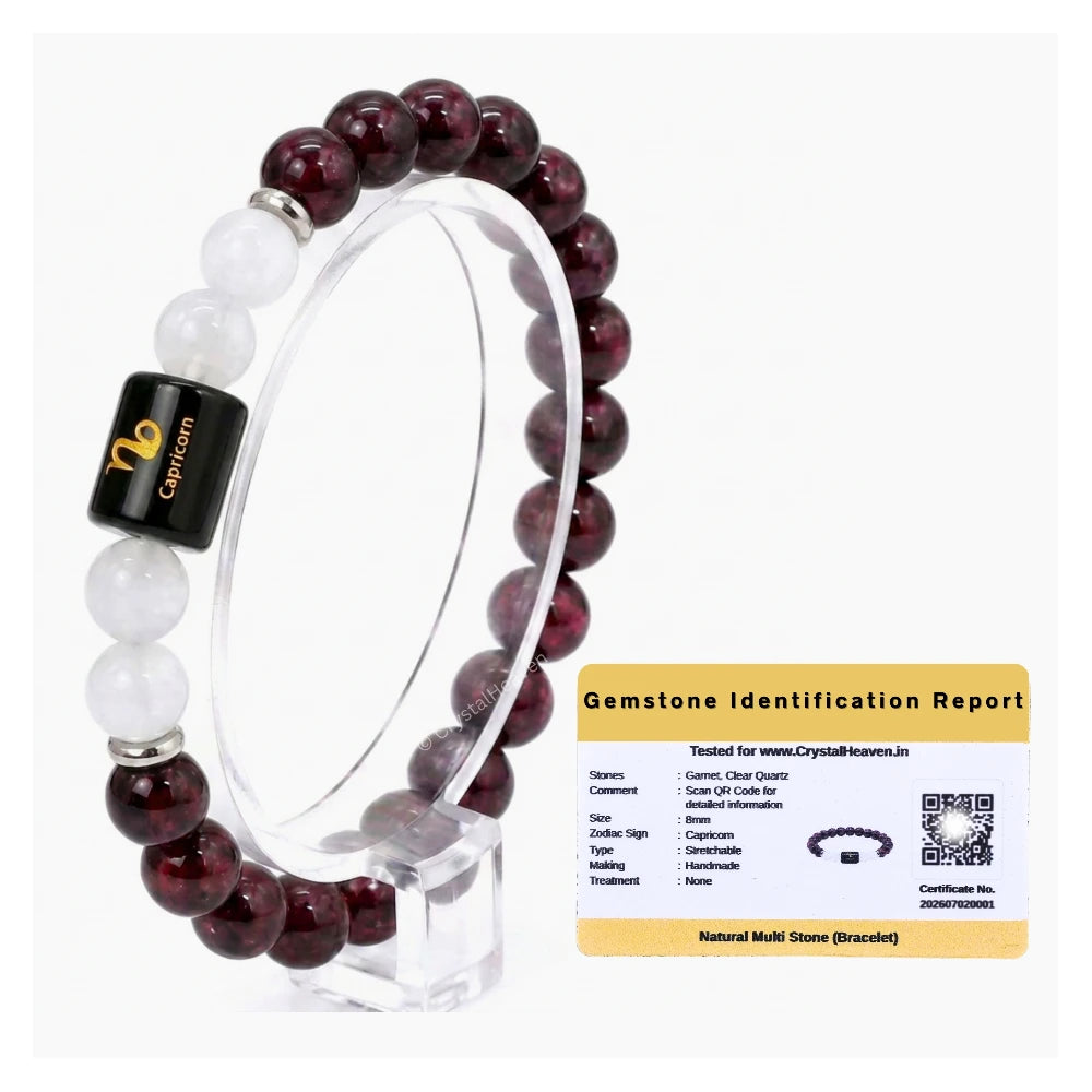 Capricorn Bracelet (मकर राशि) - Garnet & Milky Quartz