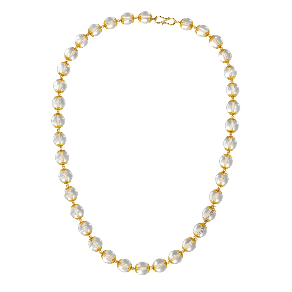 Crystal Quartz Sphatik Mala Necklace (Gold Chain)
