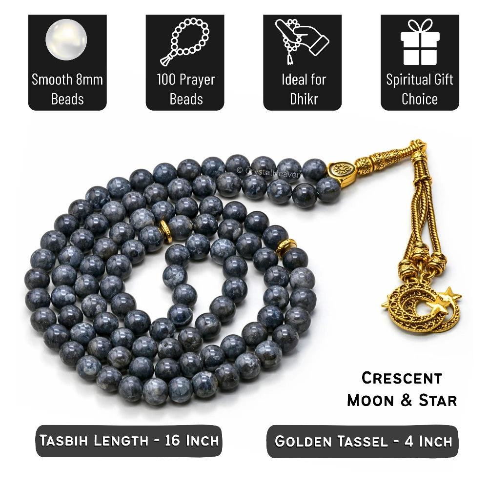 Larvikite Crystal Tasbih (Gold)