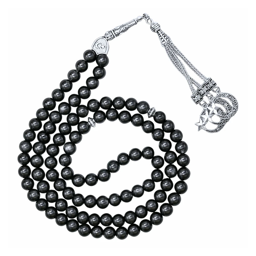 Silver Sheen Obsidian Crystal Tasbih (Silver)
