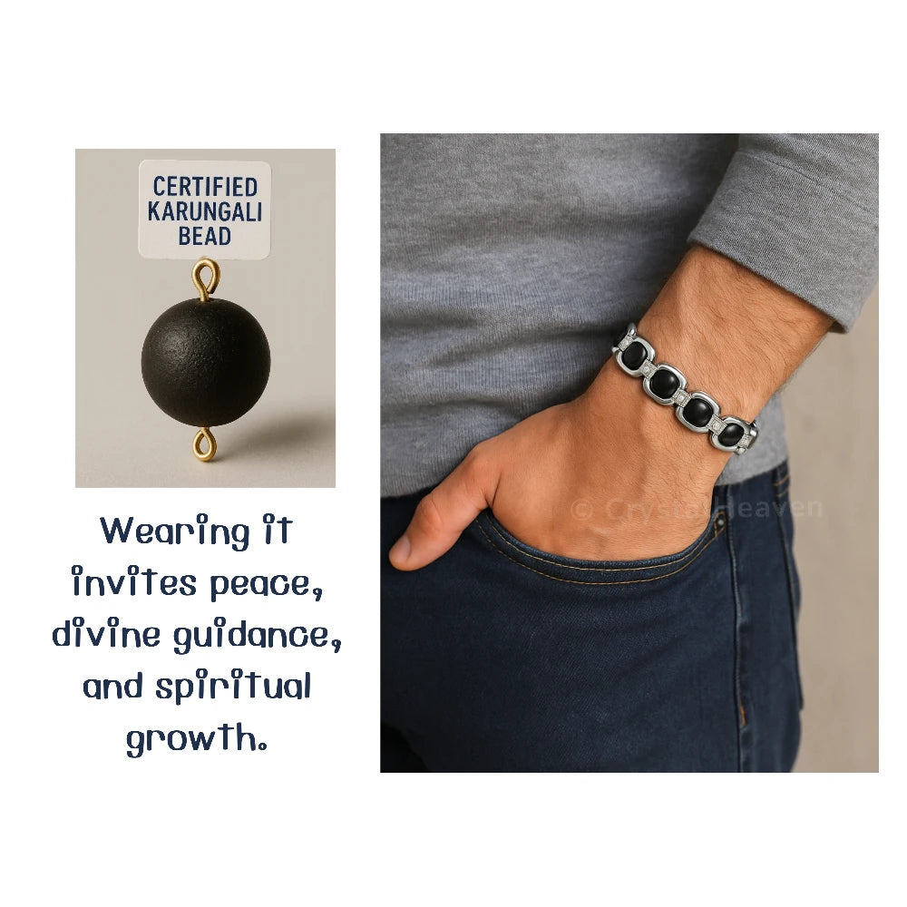 8mm Karungali Bracelet - Premium Silver Chain