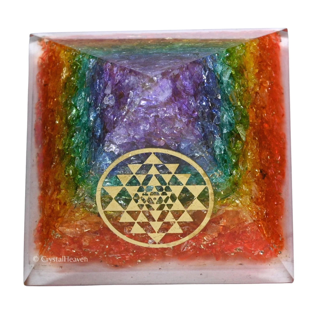 7 Chakra Onyx Orgone Pyramid (Round Shriyantra)