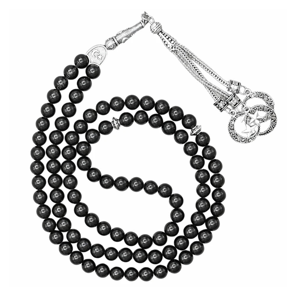 Black Tourmaline Crystal Tasbih (Silver)
