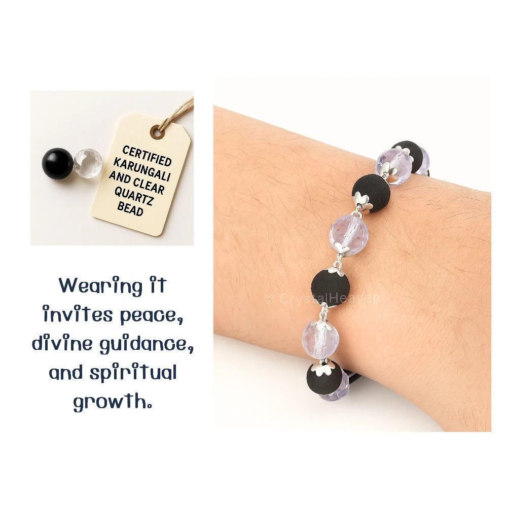Faceted Sphatik Crystal and Karungali Bracelet (Silver Chain)