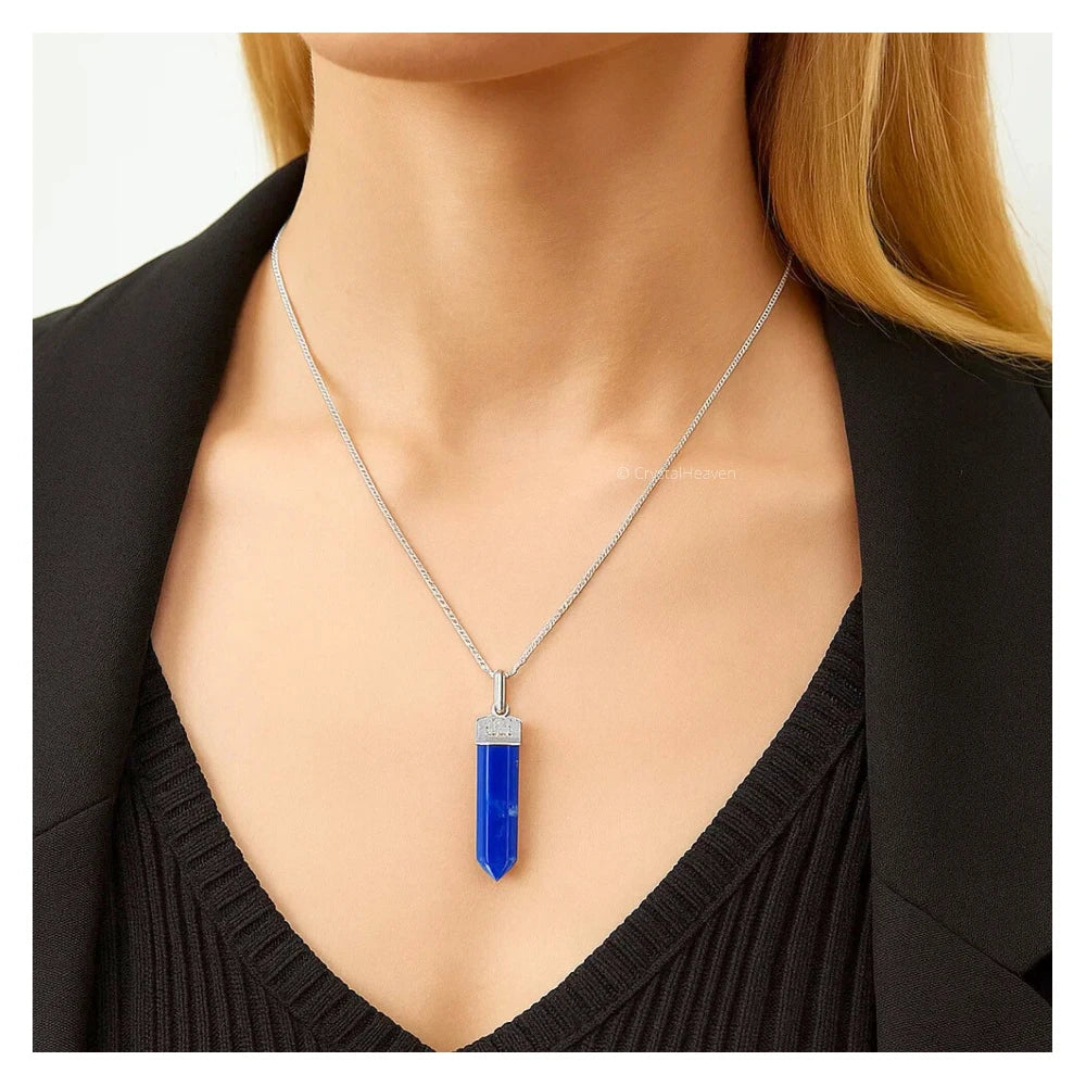 Lapis Lazuli Necklace - Pencil Point (Silver)