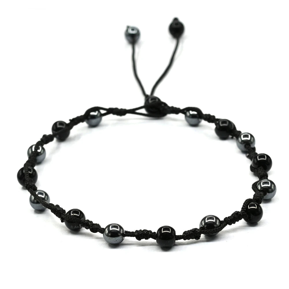 Anti Swelling Black Obsidian Hematite (1*1) Anklet (Hand Knotted)