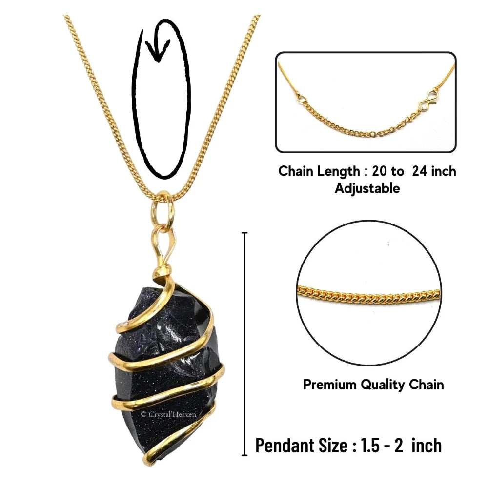 Blue Goldstone Necklace - Raw Crystal (Gold)
