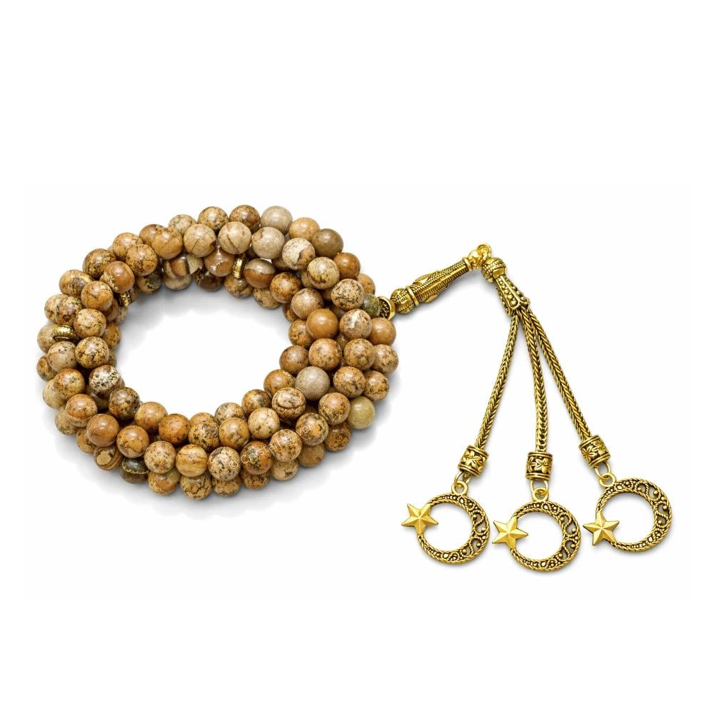 Picture Jasper Crystal Tasbih (Gold)