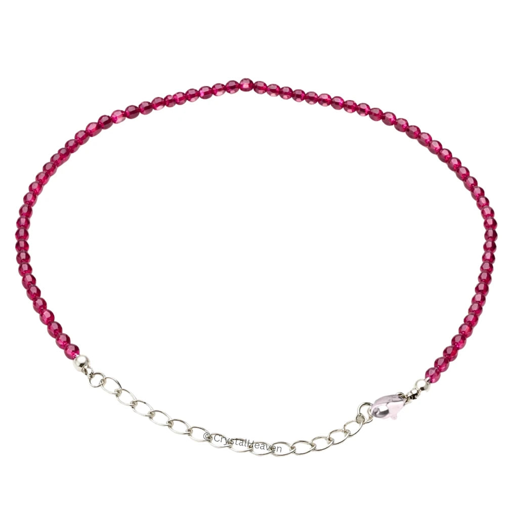 Pink Garnet Bracelets - 2mm Faceted Beads (Silver)