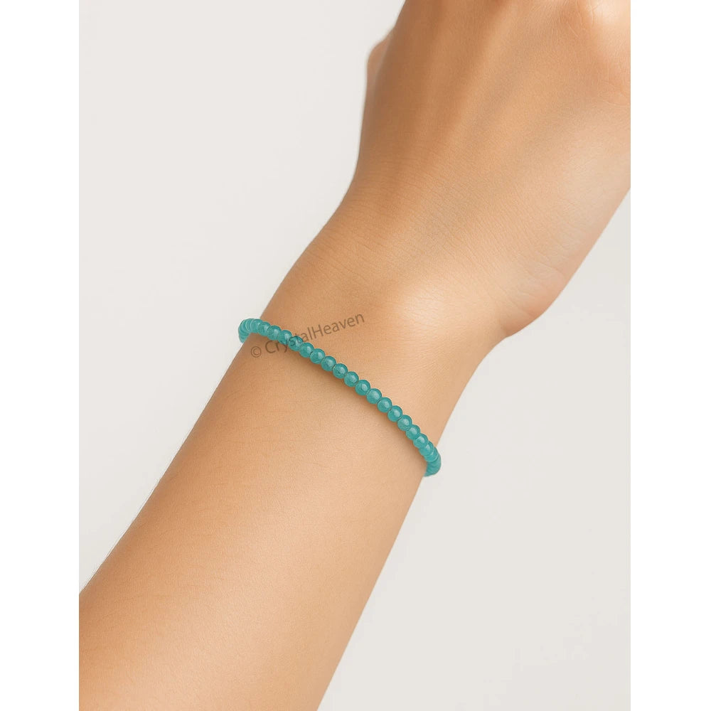 Green Chalcedony Bracelets - 2mm Faceted Beads (Gold)