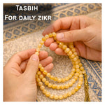 Yellow Calcite Crystal Tasbih (Gold)