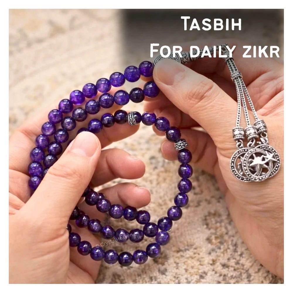Amethyst Crystal Tasbih (Silver)
