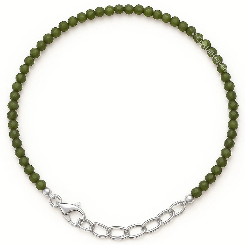 Green Cats Eye Bracelets - 2mm Faceted Beads (Silver)