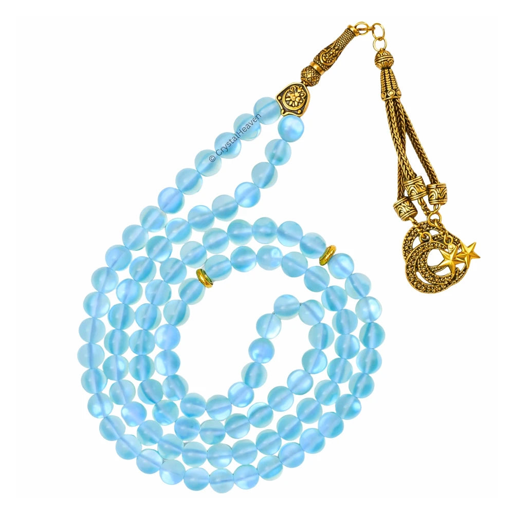 Blue Mermaid Glass Crystal Tasbih (Gold)
