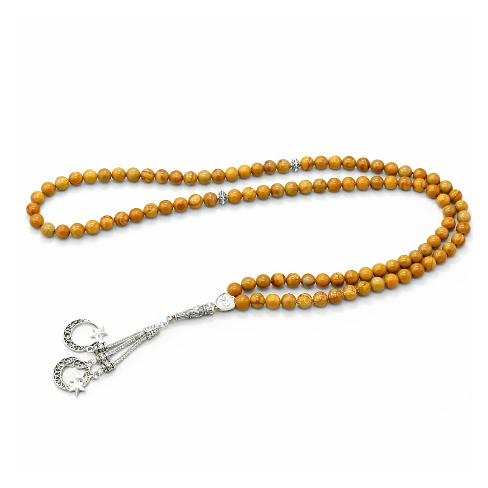 Yellow Jasper Crystal Tasbih (Silver)