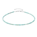 Aqua Chalcedony Anklet - 2mm Faceted Beads (Silver)