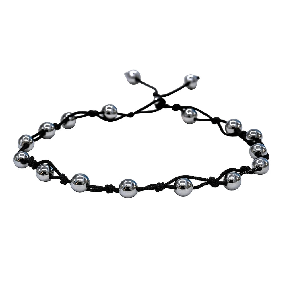 Silver Hematite Anklet (Hand Knotted)
