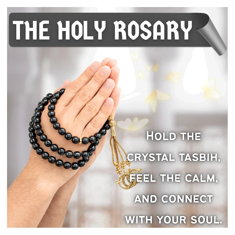 Black Obsidian Crystal Tasbih (Gold)