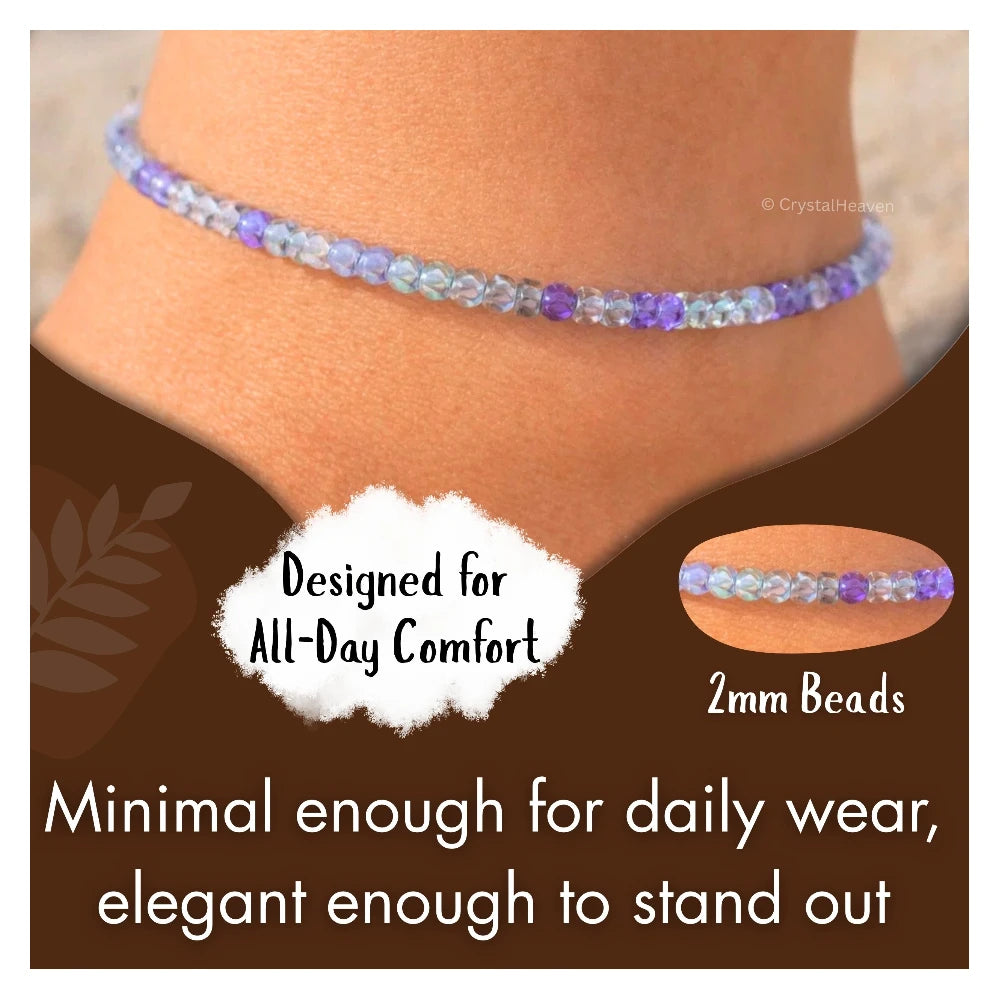 Blue Fluorite Anklet - 2mm Faceted Beads (Silver)