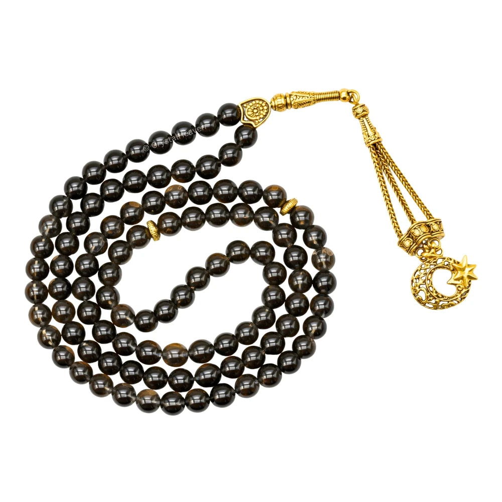 Smoky Quartz Crystal Tasbih (Gold)