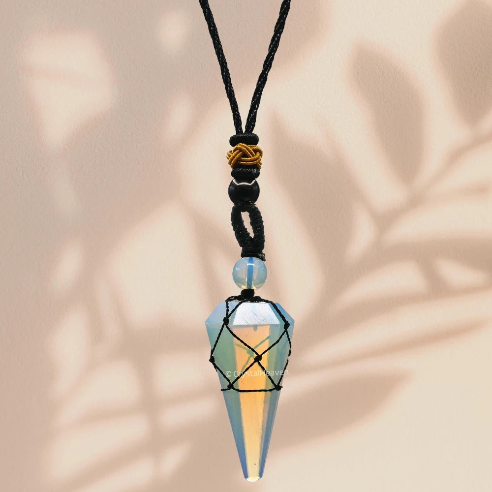 Opalite Pendulum Pendant Necklace (Macrame)