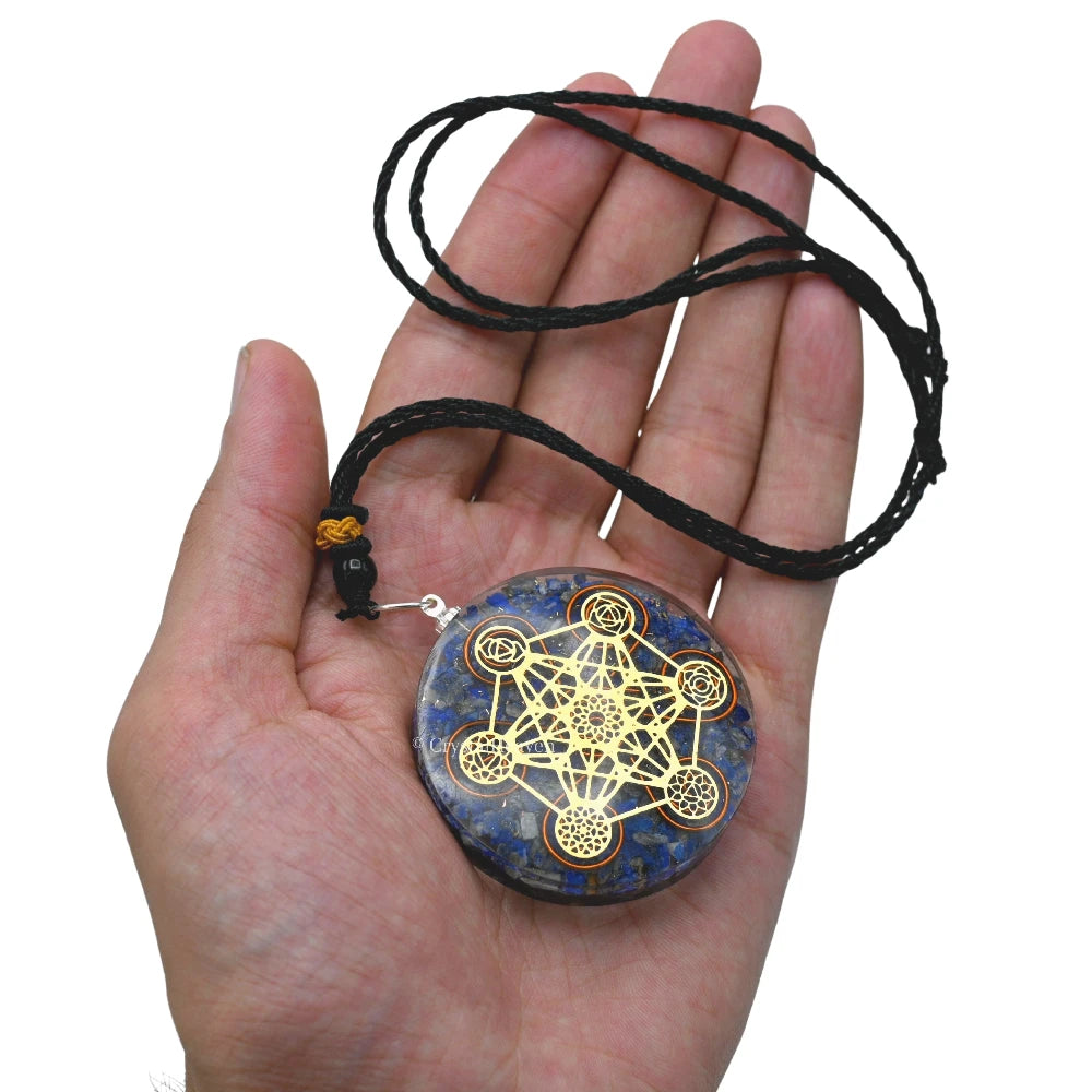 Lapis Lazuli Crystal Orgone Pendant - Chakra Metatron Cube