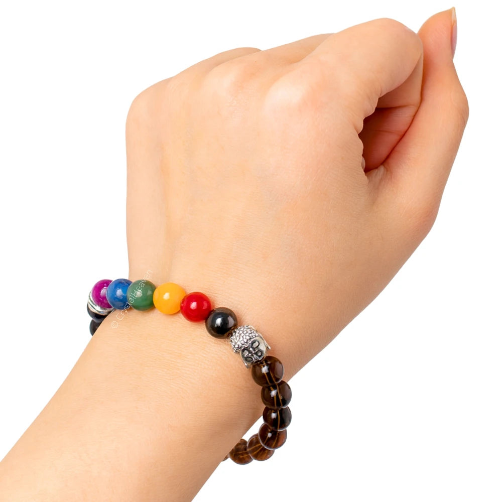 Smoky Quartz Chakra with Buddha Bracelet (Elastic)