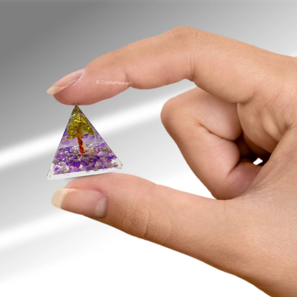 Amethyst with Peridot Tree Orgone Pyramid - 30mm