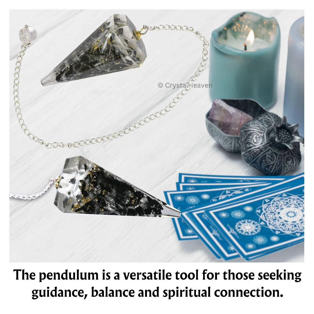 Black Tourmaline Selenite Crystal Orgone Pendulum