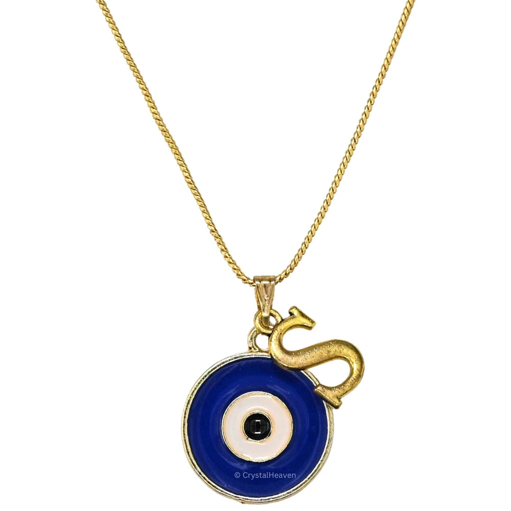 Evil Eye Pendant Necklace with S Initial