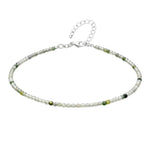 Green Rutilated Quartz Anklet - 2mm Faceted Beads (Silver)