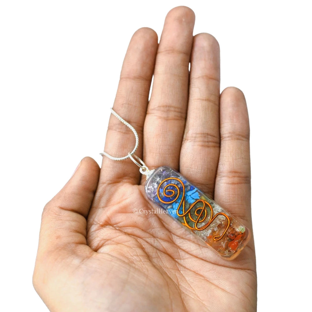 7 Chakra Crystal Orgone Pendant - Rectangle