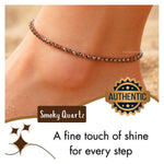 Smoky Quartz Anklet - 2mm Faceted Beads (Silver)