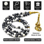 Black and White Jasper Crystal Tasbih (Gold)