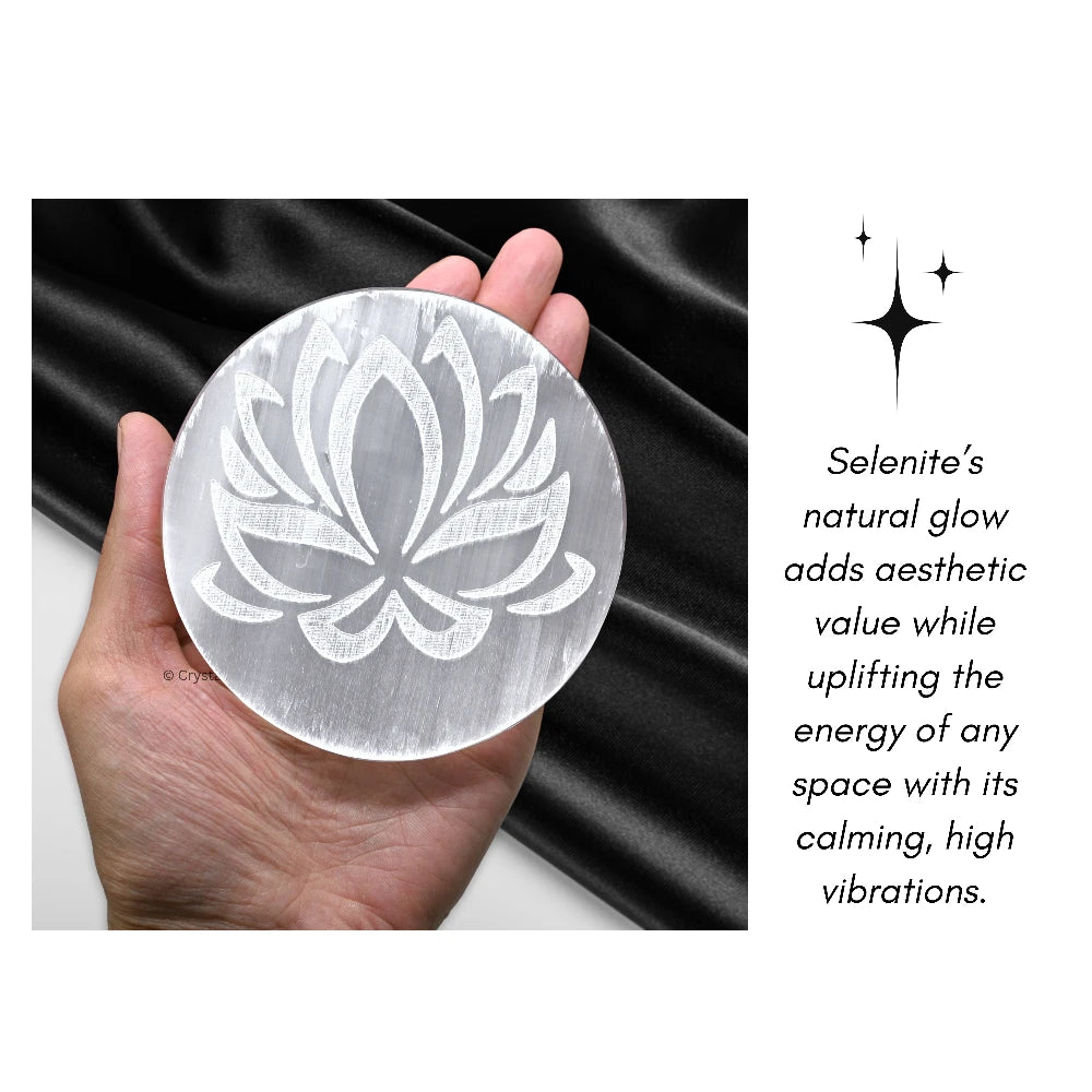 Selenite Charging Plate with Lotus Flower (4 Inch)