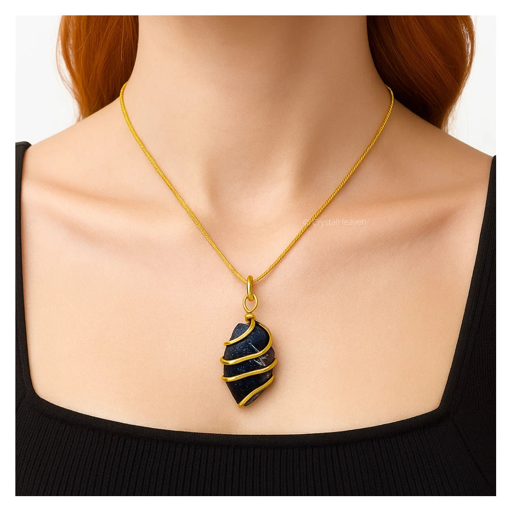Blue Goldstone Necklace - Raw Crystal (Gold)