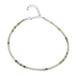 Green Rutilated Quartz Anklet - 2mm Faceted Beads (Silver)