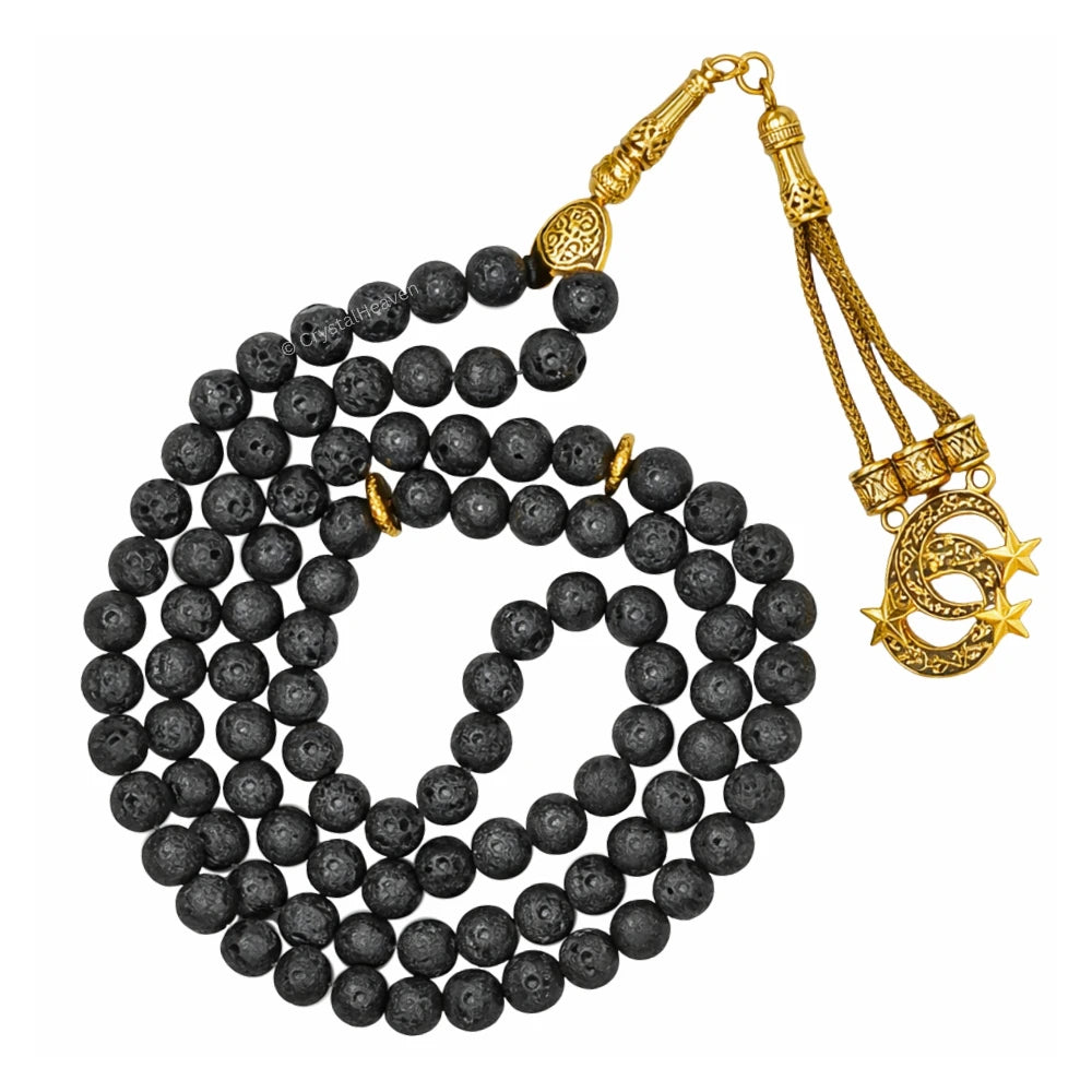 Lava Stone Crystal Tasbih (Gold)