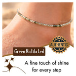 Green Rutilated Quartz Anklet - 2mm Faceted Beads (Silver)