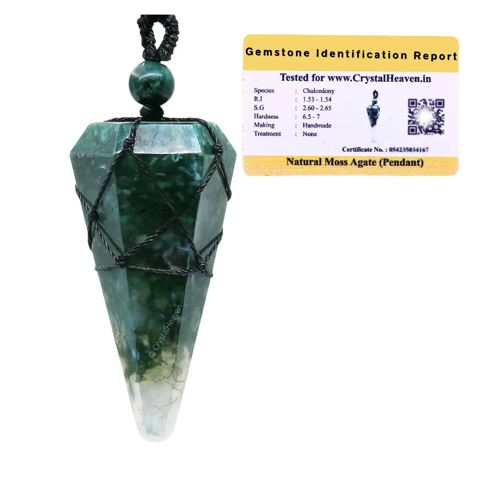 Moss Agate Pendulum Pendant Necklace (Macrame)
