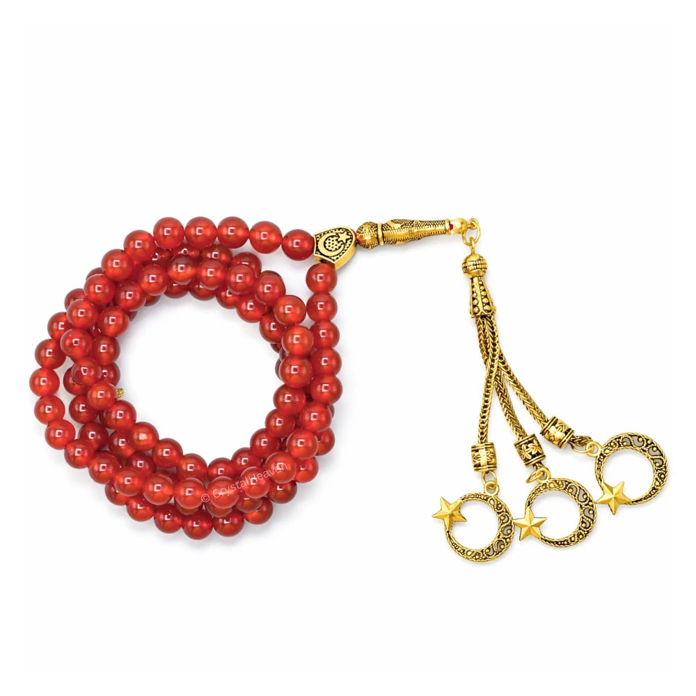 Red Onyx Crystal Tasbih (Gold)
