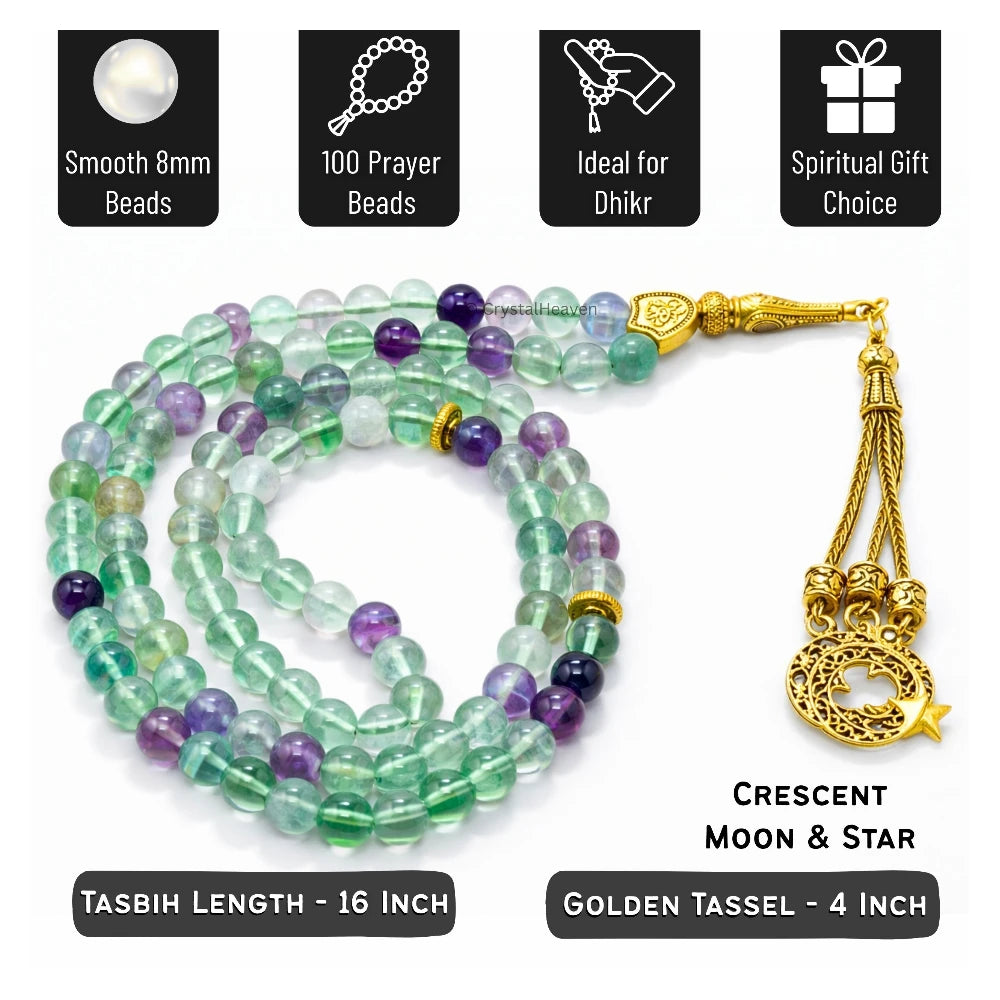 Multi Fluorite Crystal Tasbih (Gold)